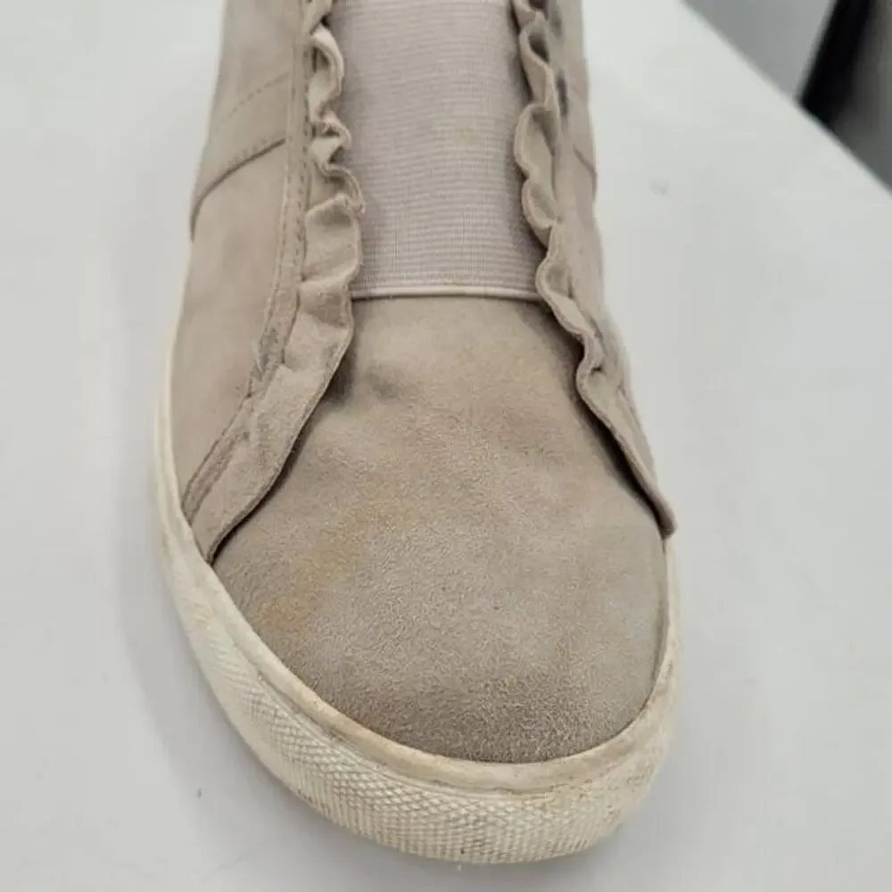 Kate Spade Lance Gray Suede Leather Ruffles Coquette Slip On Sneakers Shoes‎